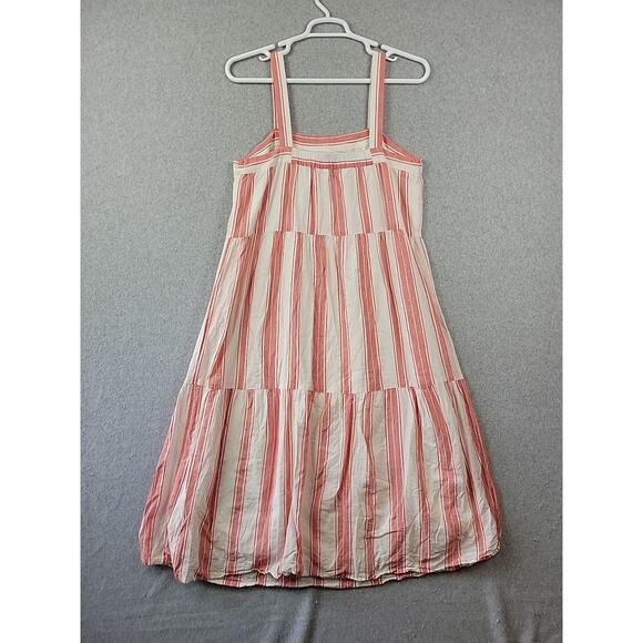 LOFT Ann Taylor Red White Striped Tiered Sleeveless Sundress Women's Large Lined - Picture 6 of 11